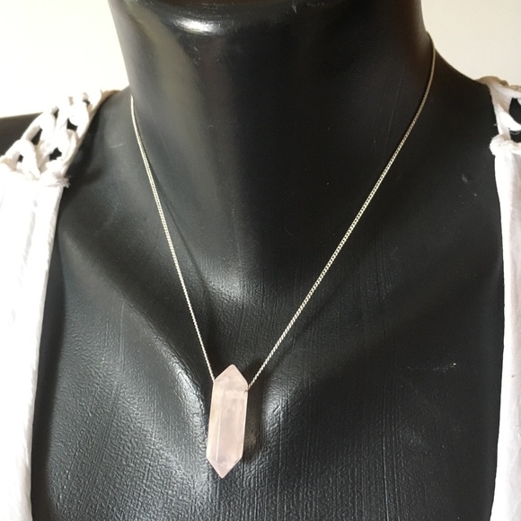 Rose Quartz Double Terminated Crystal Silver Chain - Picture 2 of 10